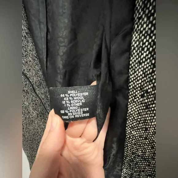 Vintage Guess Los Angeles black & white zip Pea Coat lined wool blend large - Picture 11 of 12